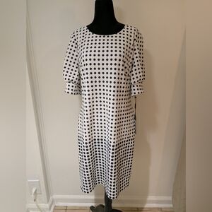 NWT Karl Lagerfeld Women's White Navy Polka Dot Dress Size 12 Zip Back Lined
